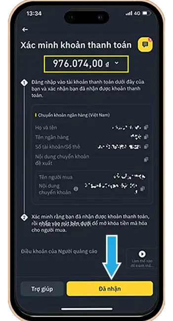 Bước 8: Kiểm tra tài khoản ngân hàng của bạn nhận được tiền chưa → nếu nhận ấn xác nhận đã nhận tiền. Tuyệt đối KHÔNG nhấn “Xác nhận đã nhận tiền” nếu chưa thực sự nhận tiền.